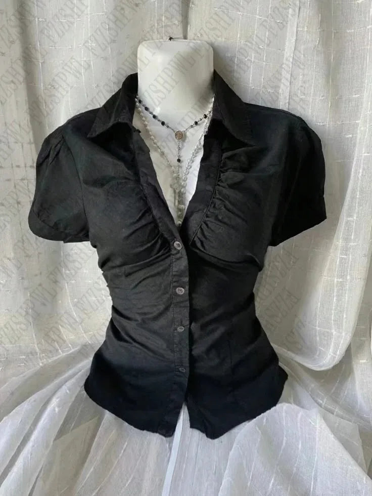 Women’s Y2K Vintage Slim Fit Top – Aesthetic Casual Fashion Shirt