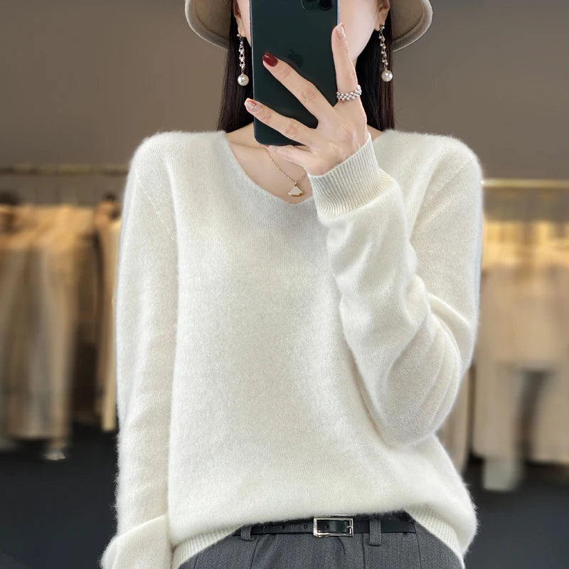 Women’s Pure Wool Cashmere Sweater – V-Neck Soft Knit Pullover