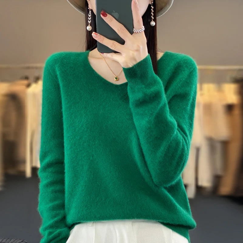 Women’s Pure Wool Cashmere Sweater – V-Neck Soft Knit Pullover