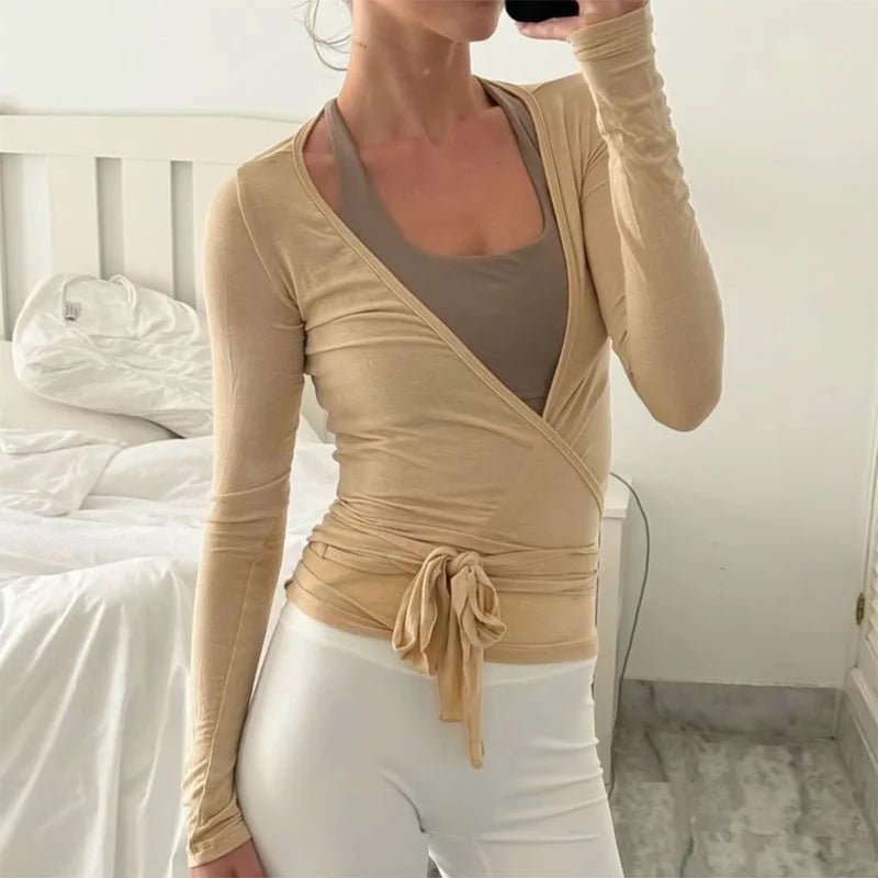 Women’s Cross Wrap Crop Top – Tie Front Yoga Shirt for Workout & Fitness