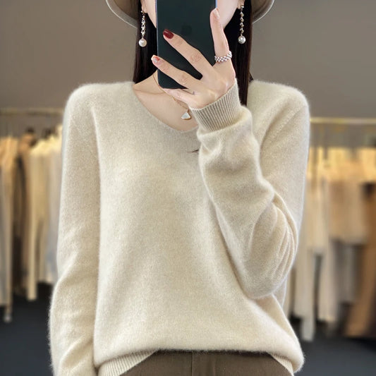 Women’s Pure Wool Cashmere Sweater – V-Neck Soft Knit Pullover