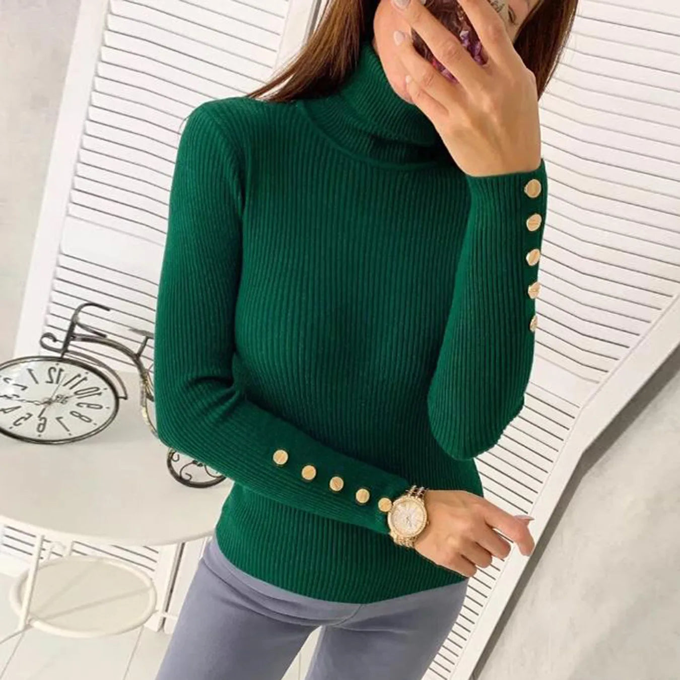 Women’s Elegant Knit Sweater – Soft Long Sleeve Pullover for Fall & Winter