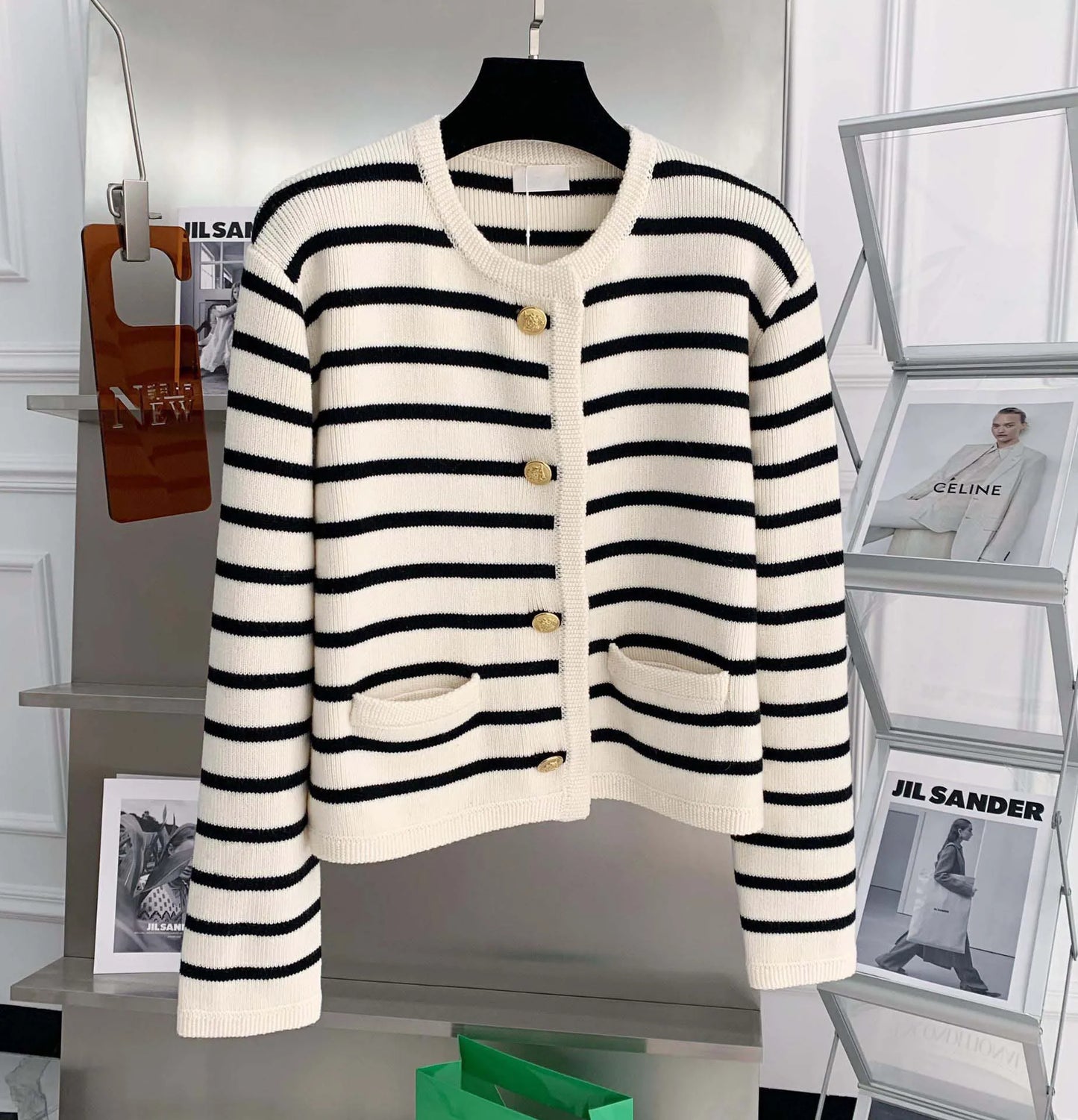 Women’s Striped Knit Cardigan – Stylish Button-Up Sweater Jacket