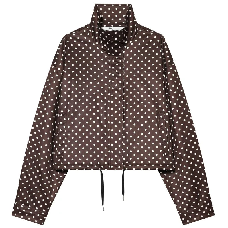 Women’s Polka Dot Bomber Jacket – Casual Lightweight Zip-Up Coat