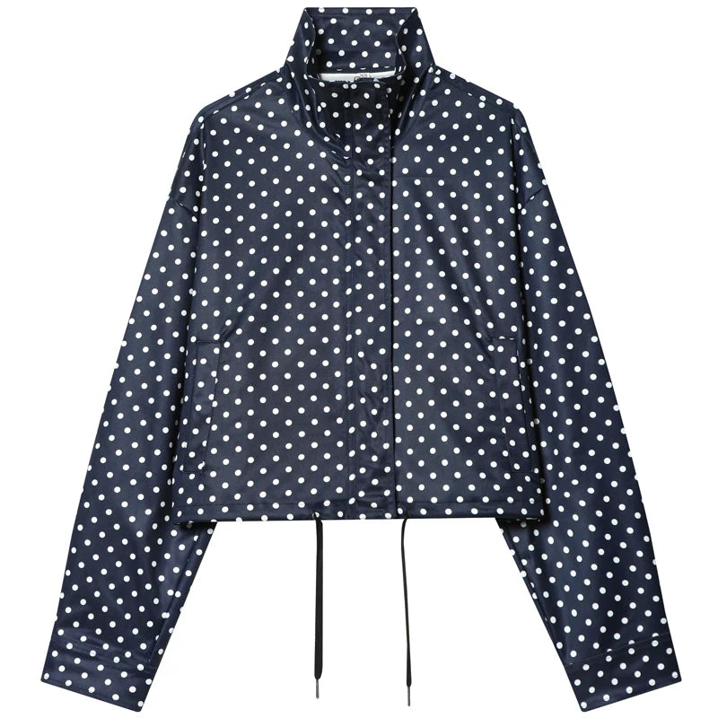 Women’s Polka Dot Bomber Jacket – Casual Lightweight Zip-Up Coat