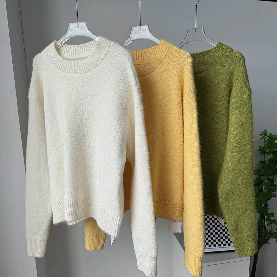 Women’s O Neck Knit Sweater – Basic Long Sleeve Pullover Top