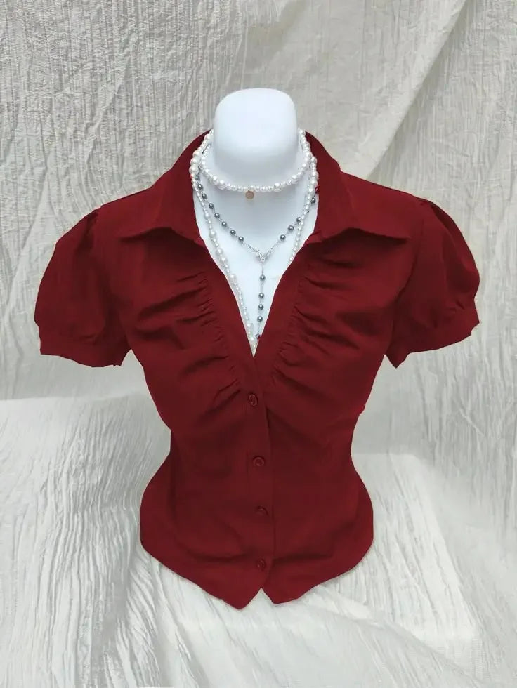 Women’s Y2K Vintage Slim Fit Top – Aesthetic Casual Fashion Shirt