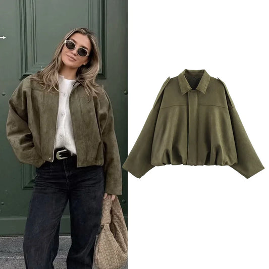 Women’s Fashion Bomber Jacket – Casual Lightweight Zip-Up Coat