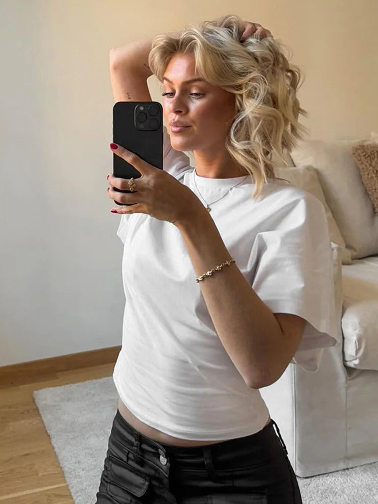 Women’s Gray Cropped T-Shirt – Casual Short Sleeve Slim Fit Top