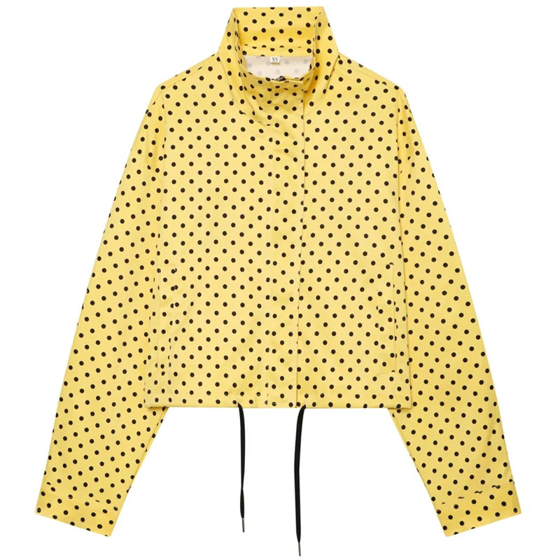 Women’s Polka Dot Bomber Jacket – Casual Lightweight Zip-Up Coat