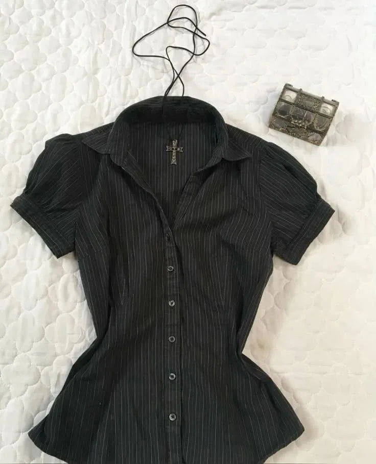 Women’s Y2K Vintage Slim Fit Top – Aesthetic Casual Fashion Shirt