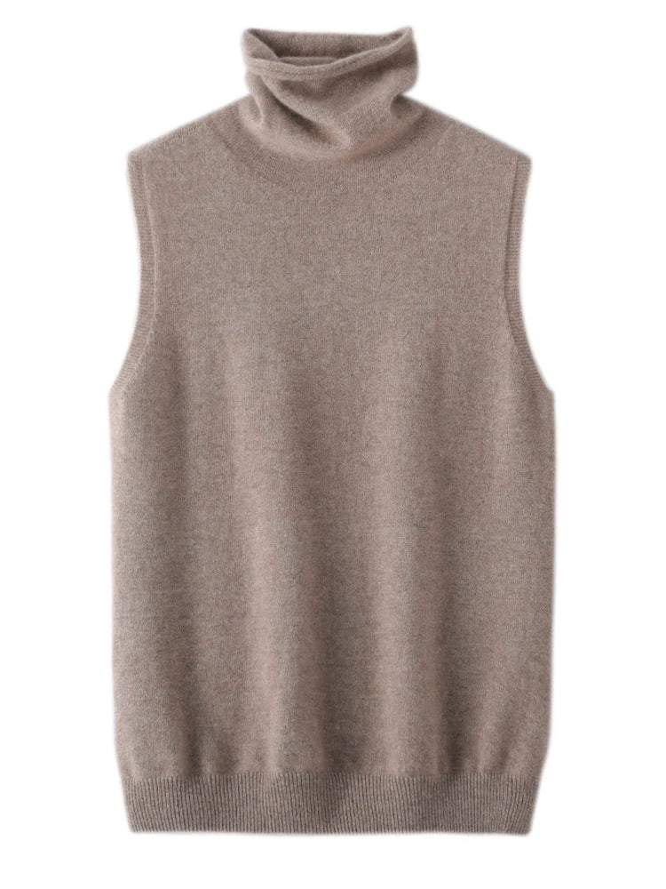 Women’s Merino Wool Sleeveless Sweater – Turtleneck Knit Pullover Vest