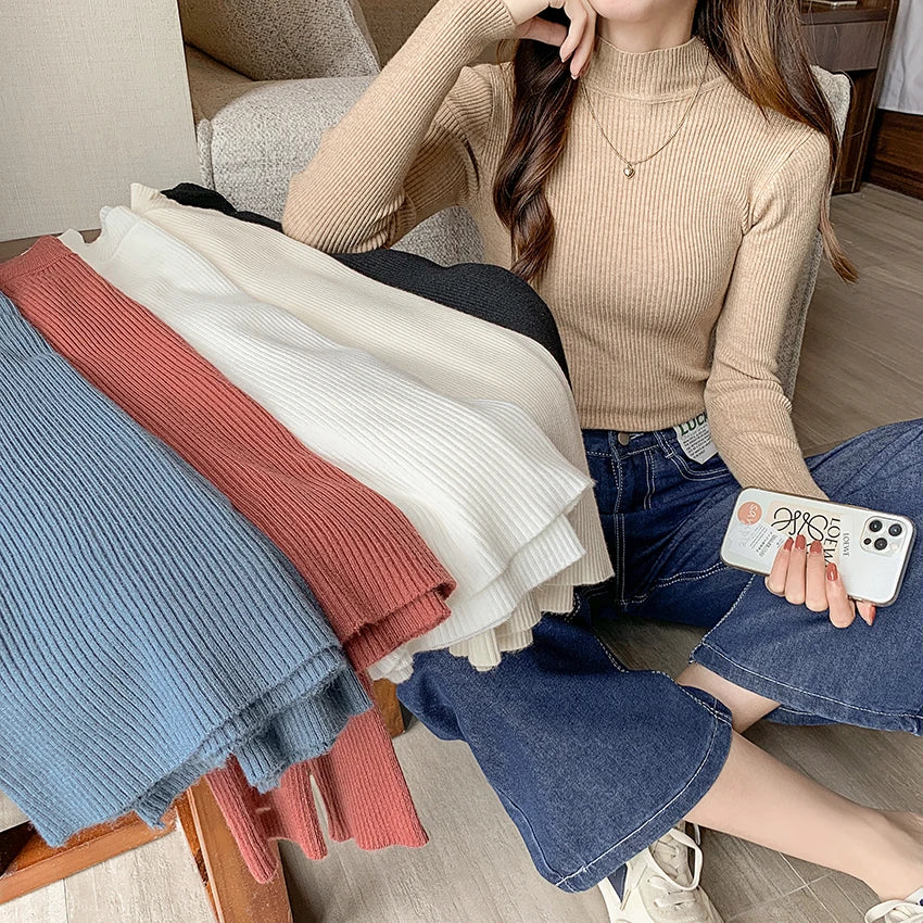 Women’s Mock Neck Winter Sweater – Warm Cozy Knit Pullover