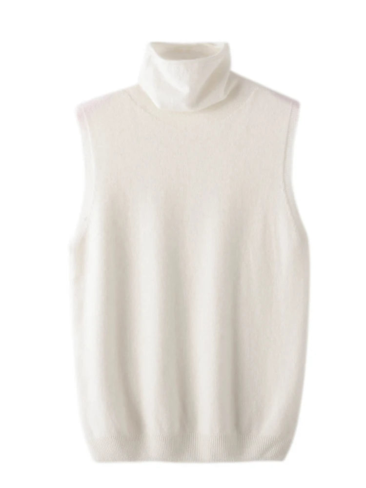 Women’s Merino Wool Sleeveless Sweater – Turtleneck Knit Pullover Vest