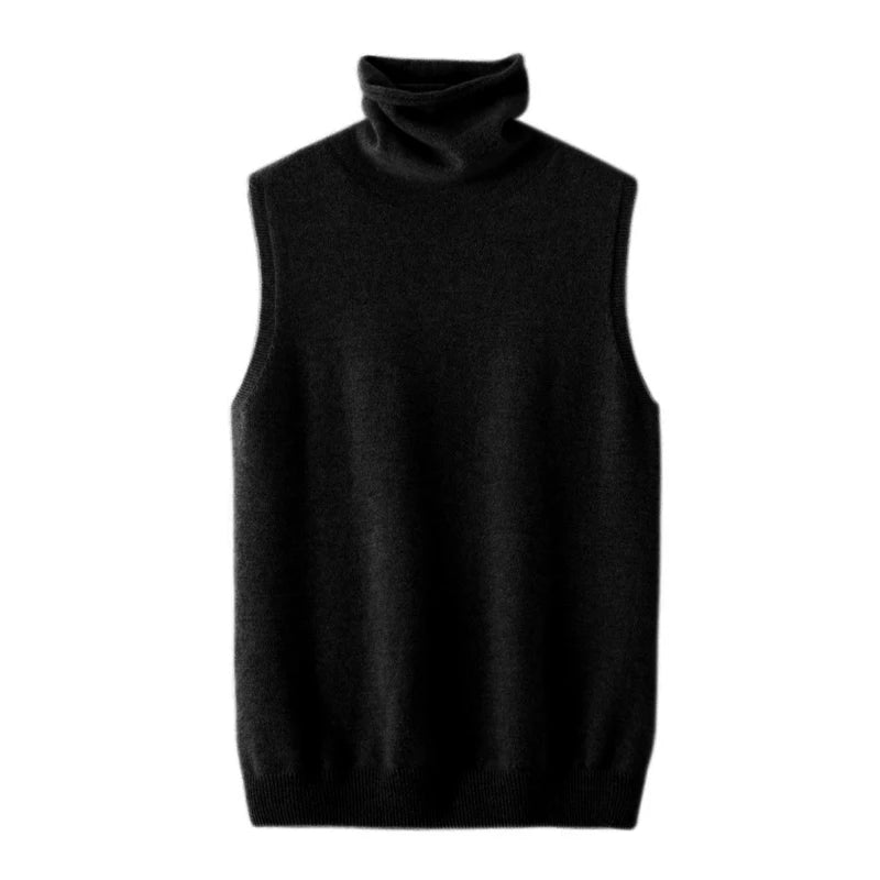 Women’s Merino Wool Sleeveless Sweater – Turtleneck Knit Pullover Vest