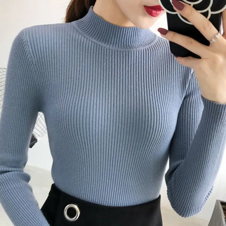 Women’s Mock Neck Winter Sweater – Warm Cozy Knit Pullover