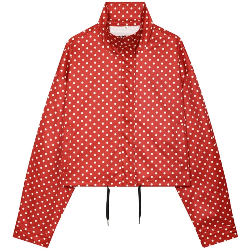 Women’s Polka Dot Bomber Jacket – Casual Lightweight Zip-Up Coat
