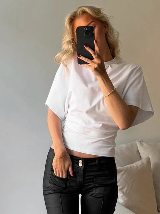 Women’s Gray Cropped T-Shirt – Casual Short Sleeve Slim Fit Top