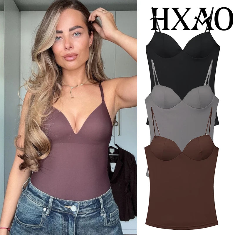 Women’s Strappy Sleeveless Top – Black Brown Slim Fit Tank Shirt