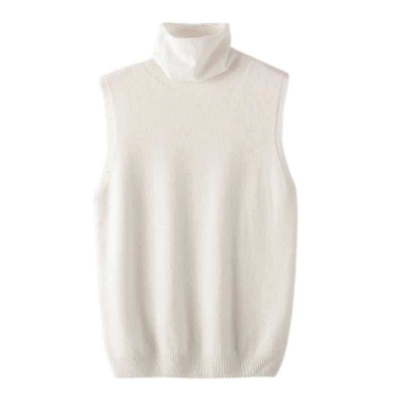 Women’s Merino Wool Sleeveless Sweater – Turtleneck Knit Pullover Vest