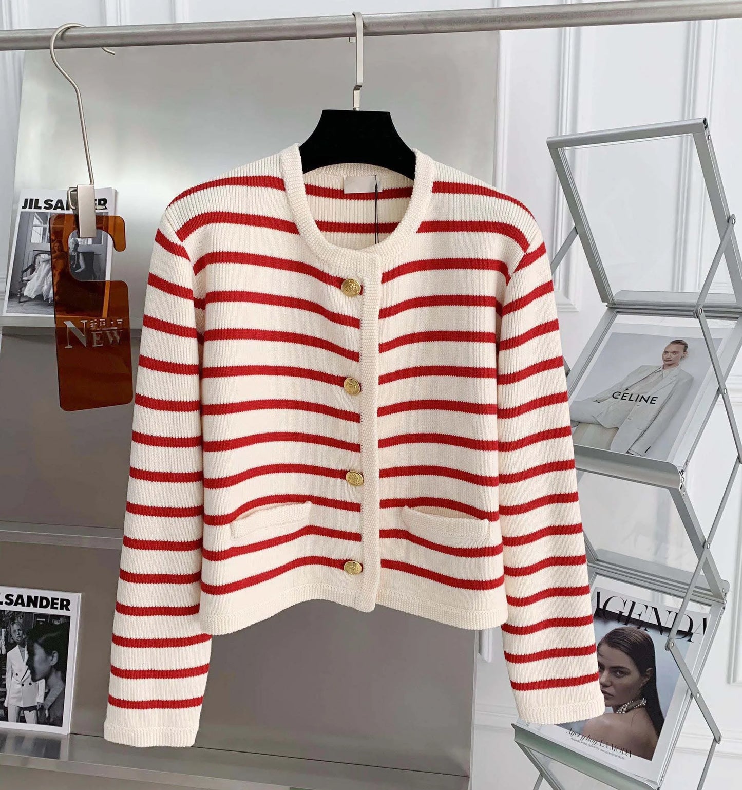 Women’s Striped Knit Cardigan – Stylish Button-Up Sweater Jacket