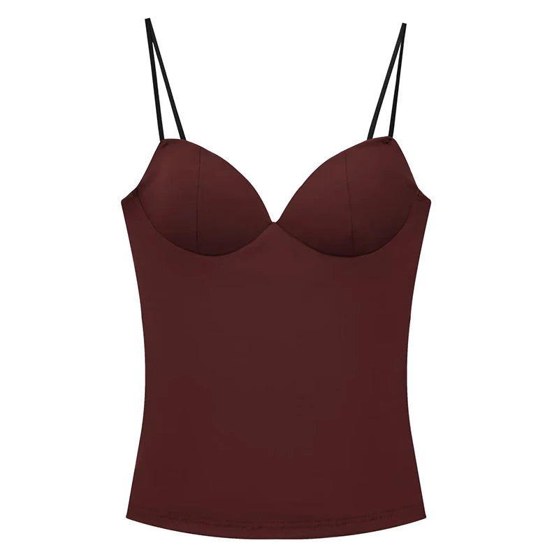 Women’s Strappy Sleeveless Top – Black Brown Slim Fit Tank Shirt