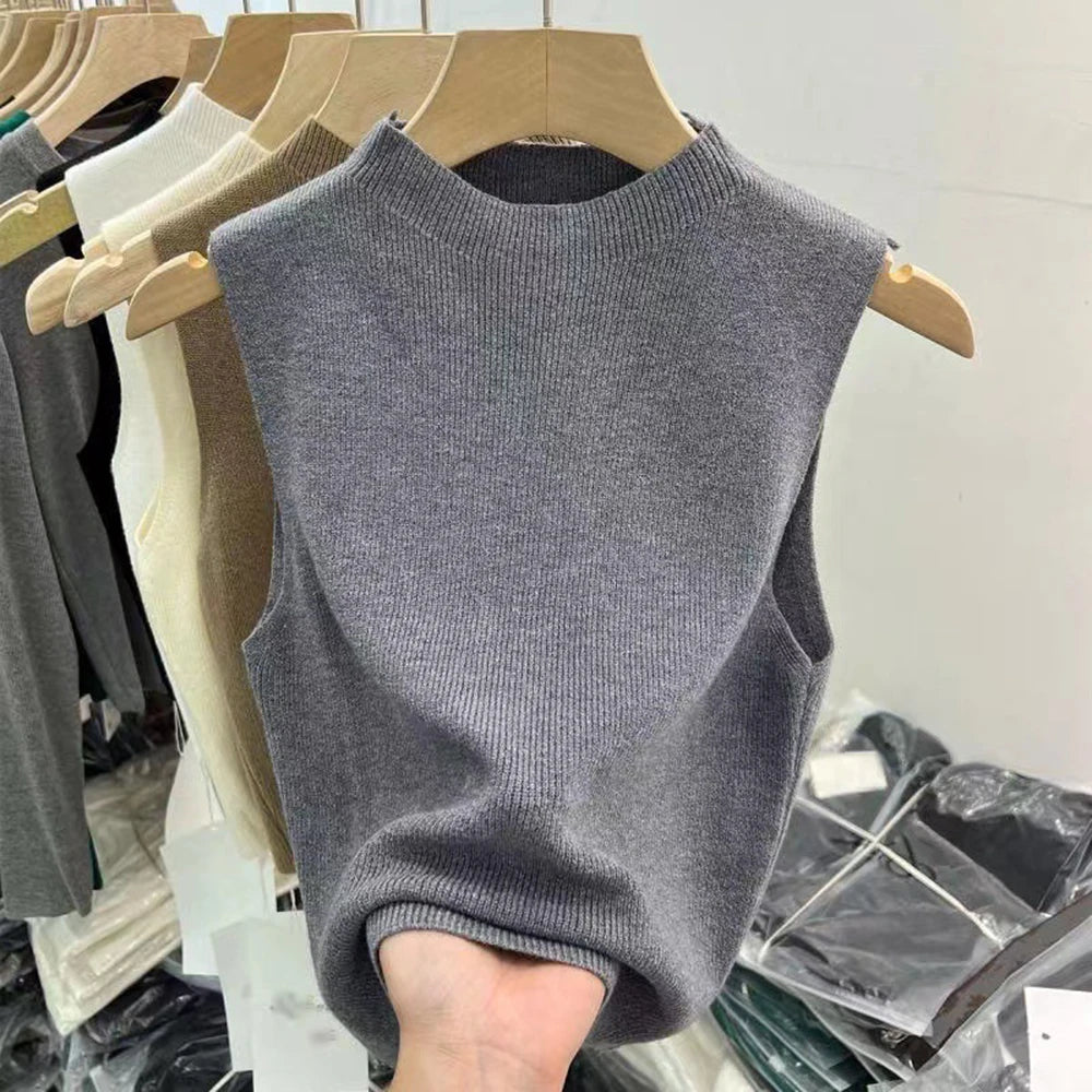 Women’s Solid Color Knit Tank Top – Sleeveless Sweater Vest Pullover