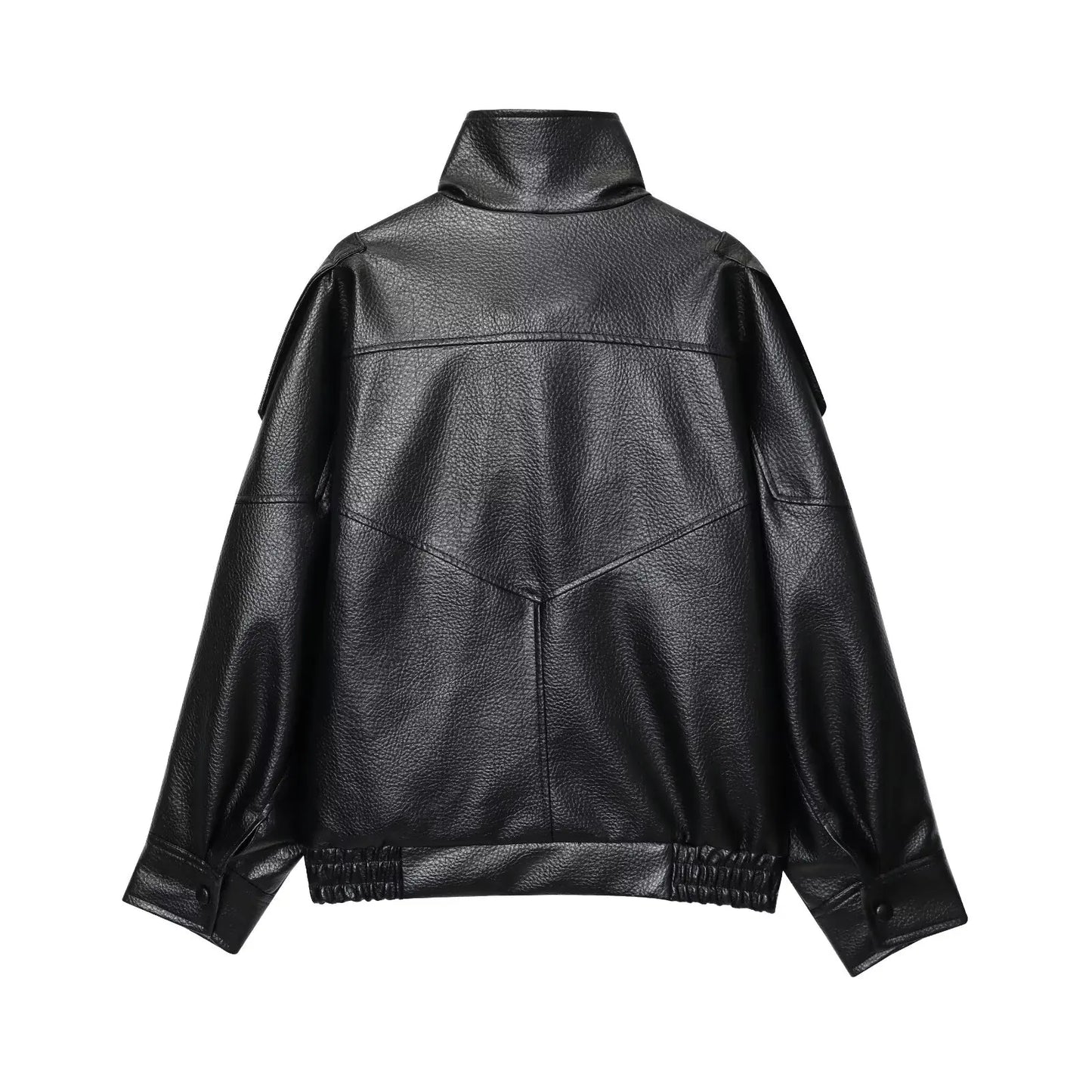 Women’s Black Faux Leather Jacket – Chic Casual Moto Coat