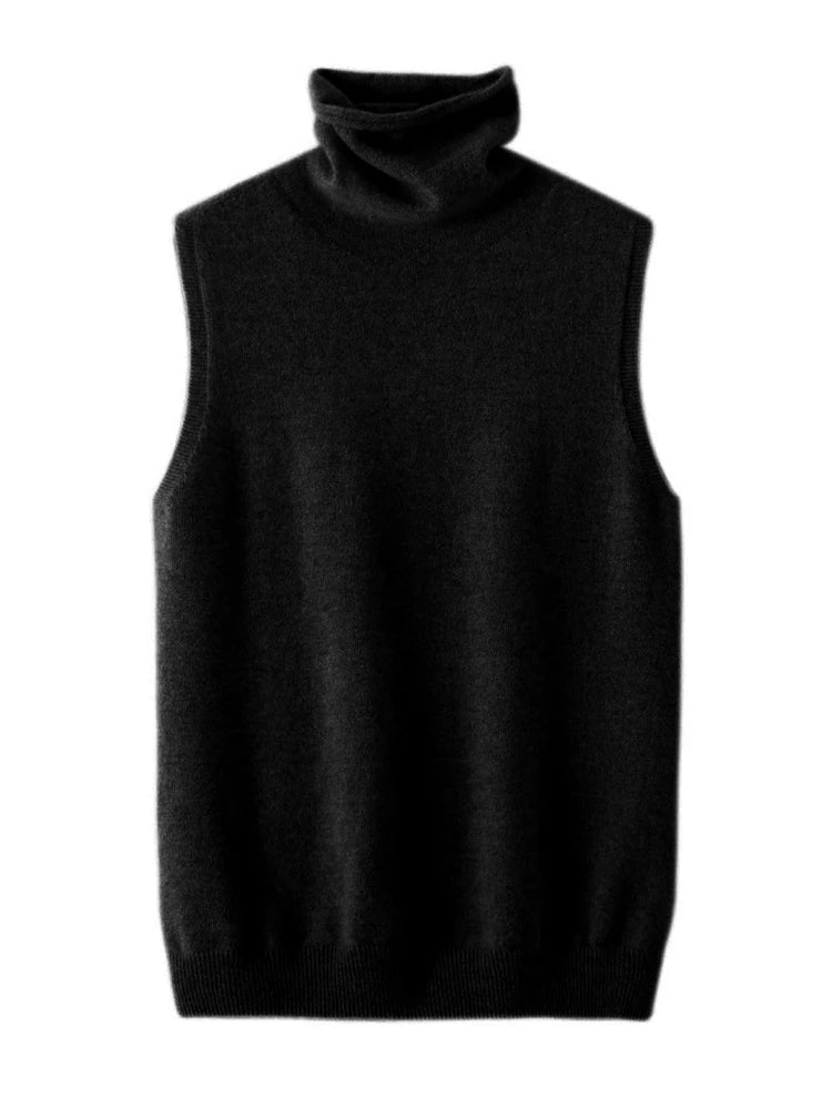 Women’s Merino Wool Sleeveless Sweater – Turtleneck Knit Pullover Vest