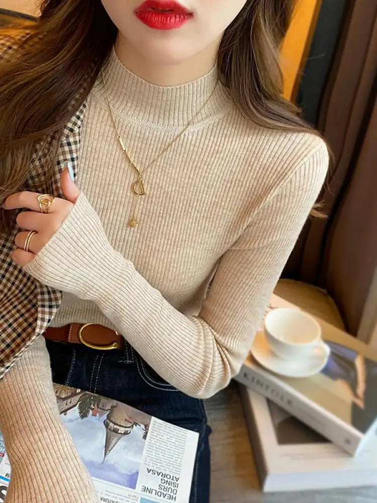 Women’s Mock Neck Sweater – Cozy Autumn Winter Knit Pullover