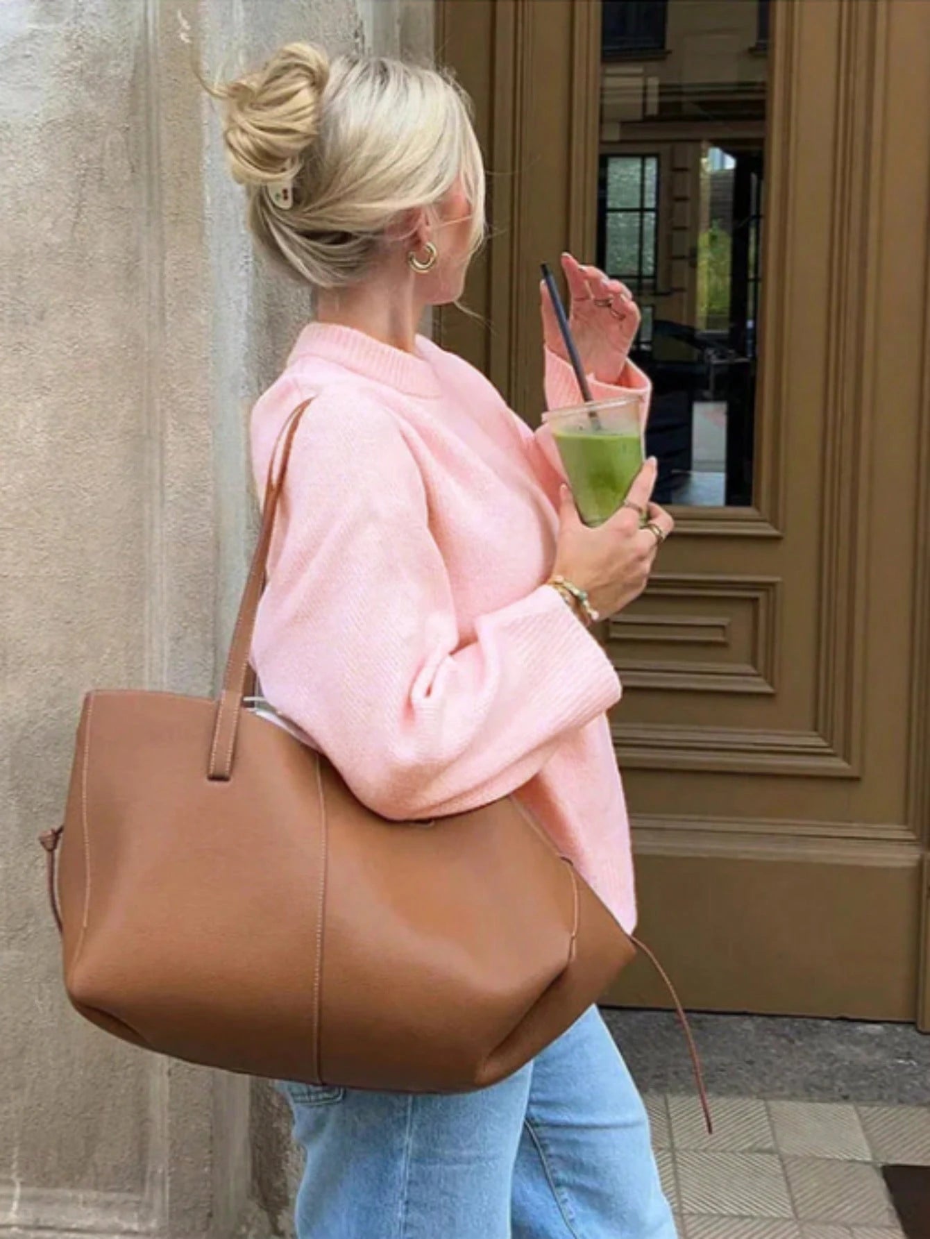 Women’s Oversized Pink Mock Neck Knit Sweater – Cozy Soft Pullover