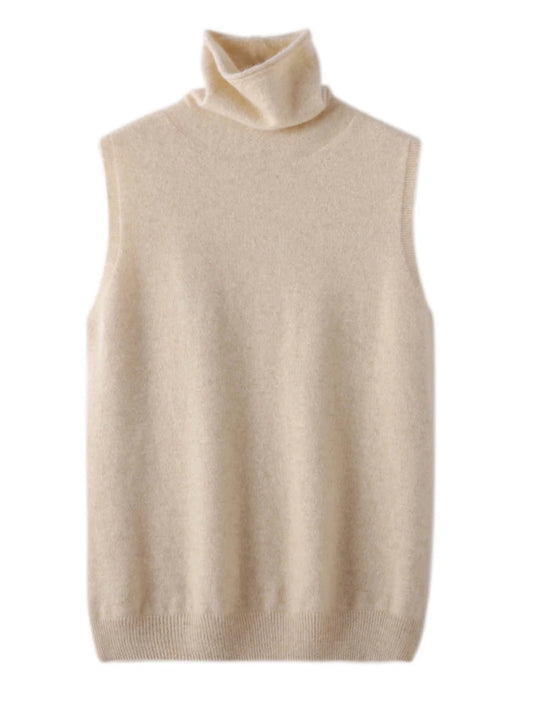 Women’s Merino Wool Sleeveless Sweater – Turtleneck Knit Pullover Vest