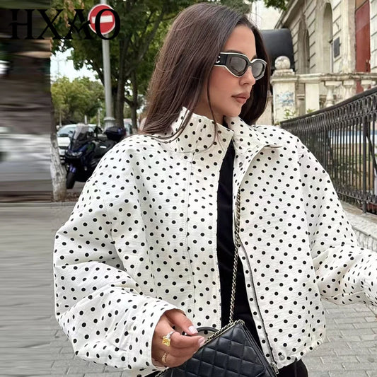 Women’s Polka Dot Bomber Jacket – Casual Lightweight Zip-Up Coat