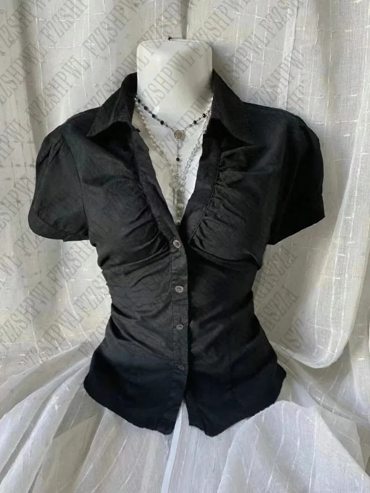 Women’s Y2K Vintage Slim Fit Top – Aesthetic Casual Fashion Shirt