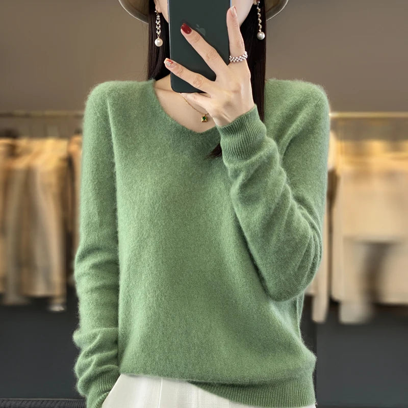 Women’s Pure Wool Cashmere Sweater – V-Neck Soft Knit Pullover