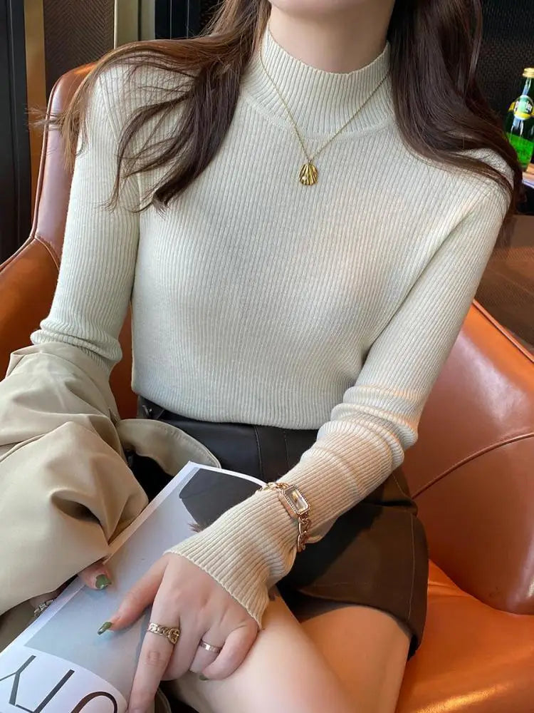 Women’s Mock Neck Sweater – Cozy Autumn Winter Knit Pullover