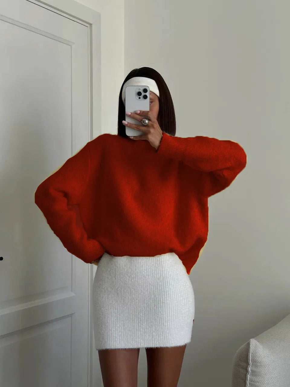 Women’s O Neck Knit Sweater – Basic Long Sleeve Pullover Top