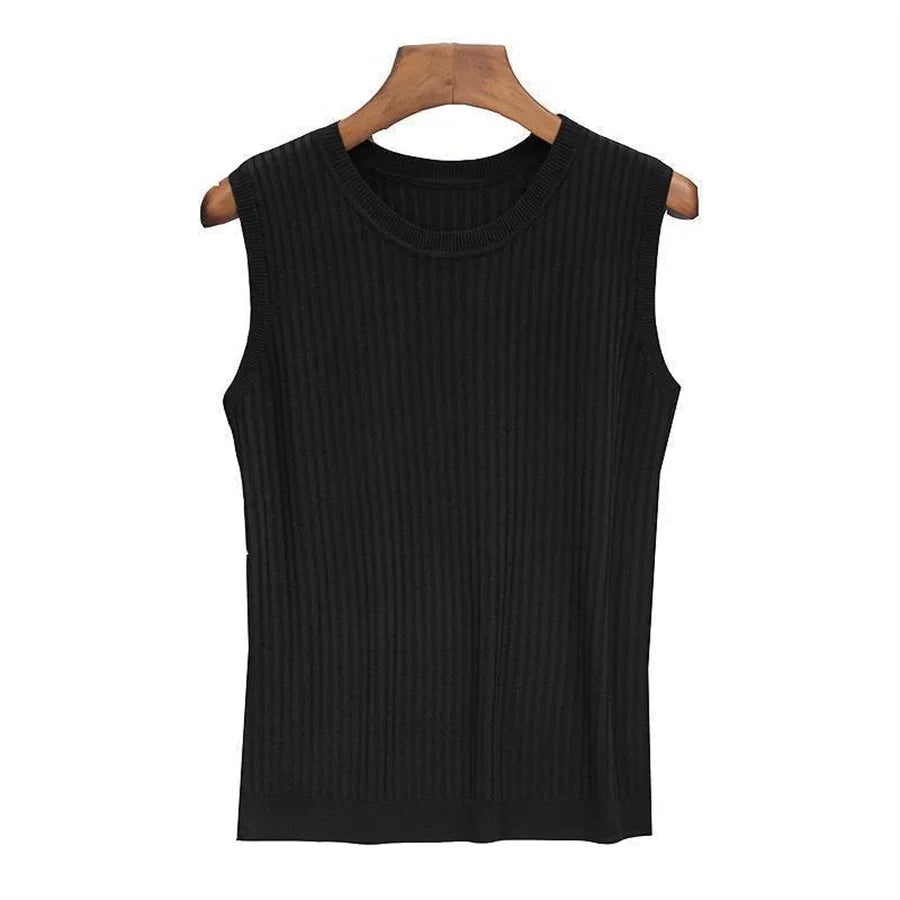 Women’s Sleeveless Knit Blouse – O-Neck Casual Pullover Top