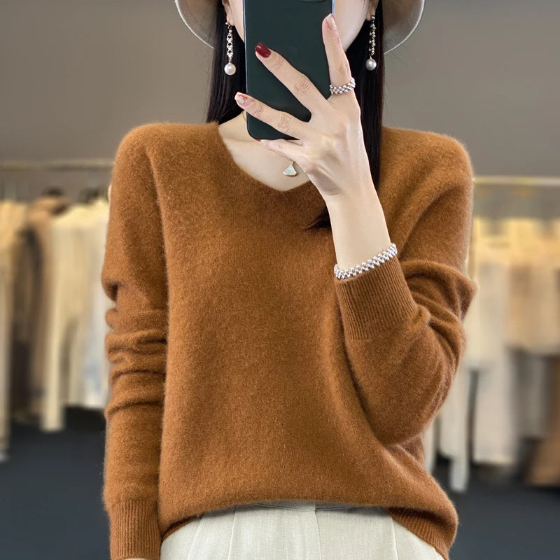 Women’s Pure Wool Cashmere Sweater – V-Neck Soft Knit Pullover