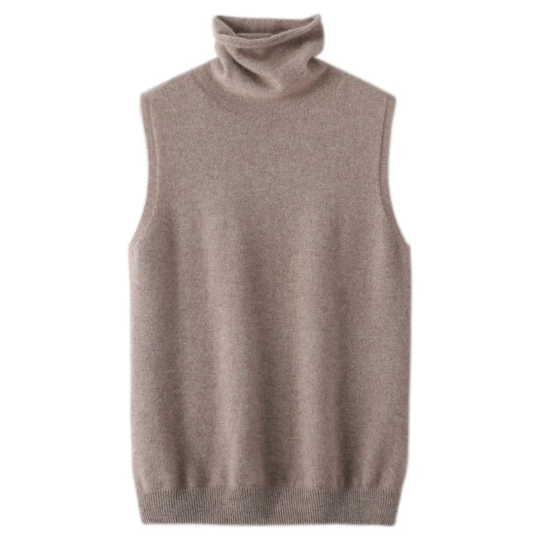 Women’s Merino Wool Sleeveless Sweater – Turtleneck Knit Pullover Vest