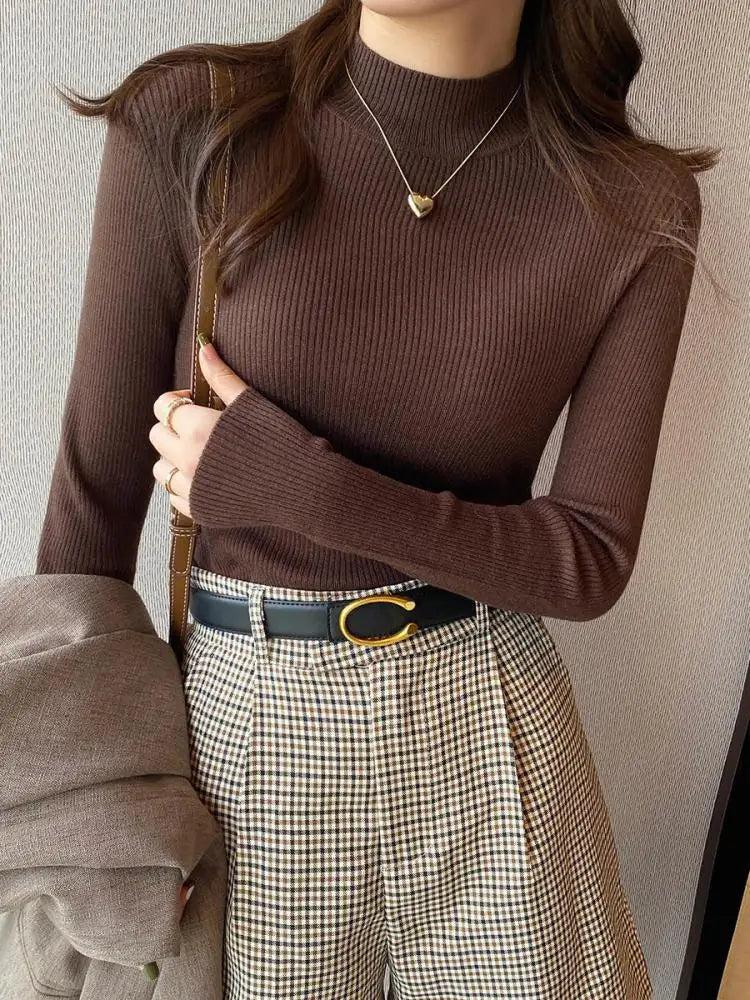 Women’s Mock Neck Sweater – Cozy Autumn Winter Knit Pullover