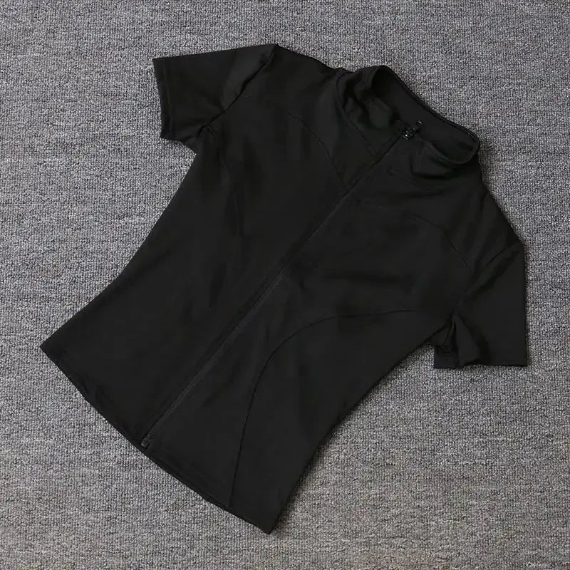 Women’s Zip-Up Slim Fit Cycling Jacket – Stand Collar Short Sleeve Running Top