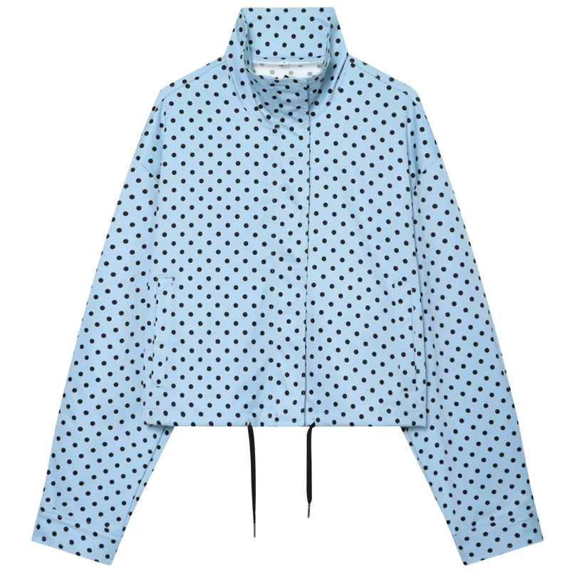 Women’s Polka Dot Bomber Jacket – Casual Lightweight Zip-Up Coat