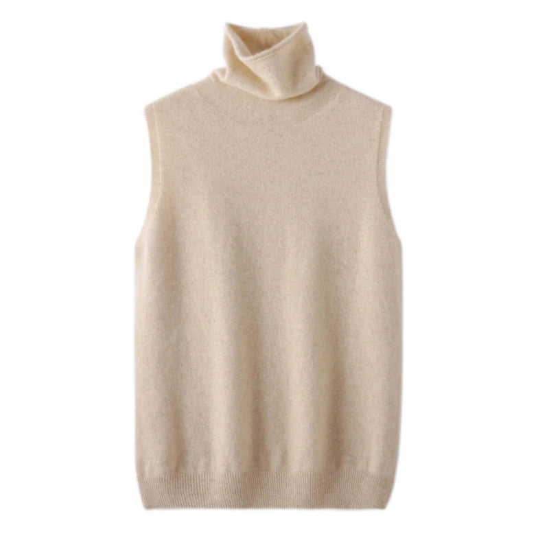 Women’s Merino Wool Sleeveless Sweater – Turtleneck Knit Pullover Vest
