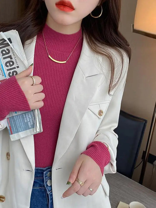 Women’s Mock Neck Sweater – Cozy Autumn Winter Knit Pullover