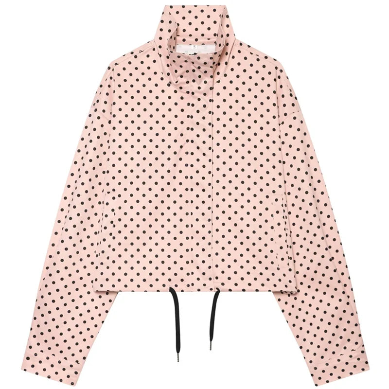 Women’s Polka Dot Bomber Jacket – Casual Lightweight Zip-Up Coat
