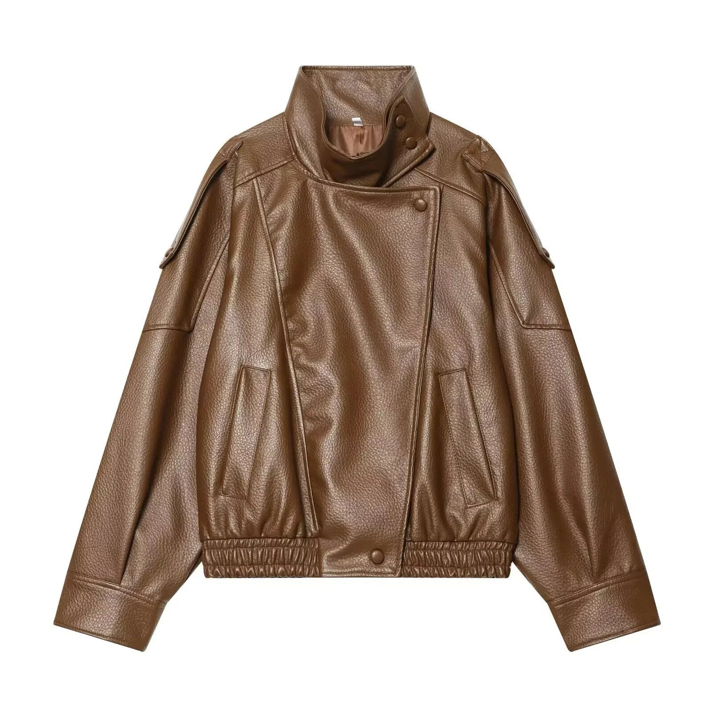 Women’s Black Faux Leather Jacket – Chic Casual Moto Coat