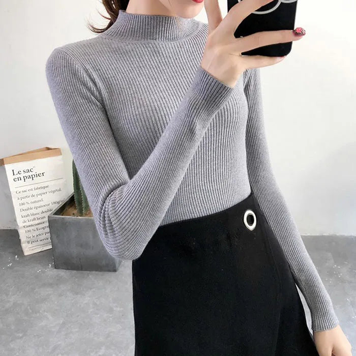 Women’s Mock Neck Sweater – Cozy Autumn Winter Knit Pullover