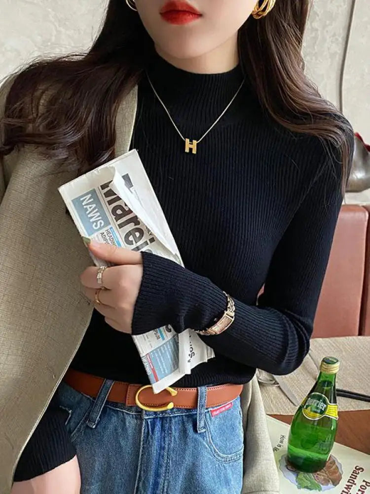 Women’s Mock Neck Sweater – Cozy Autumn Winter Knit Pullover