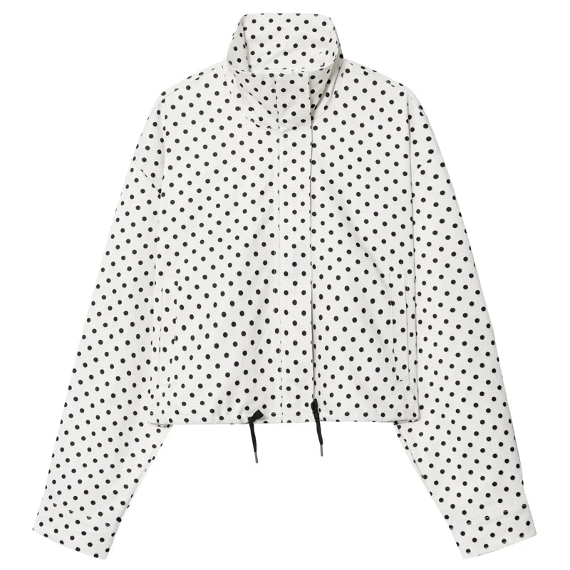 Women’s Polka Dot Bomber Jacket – Casual Lightweight Zip-Up Coat